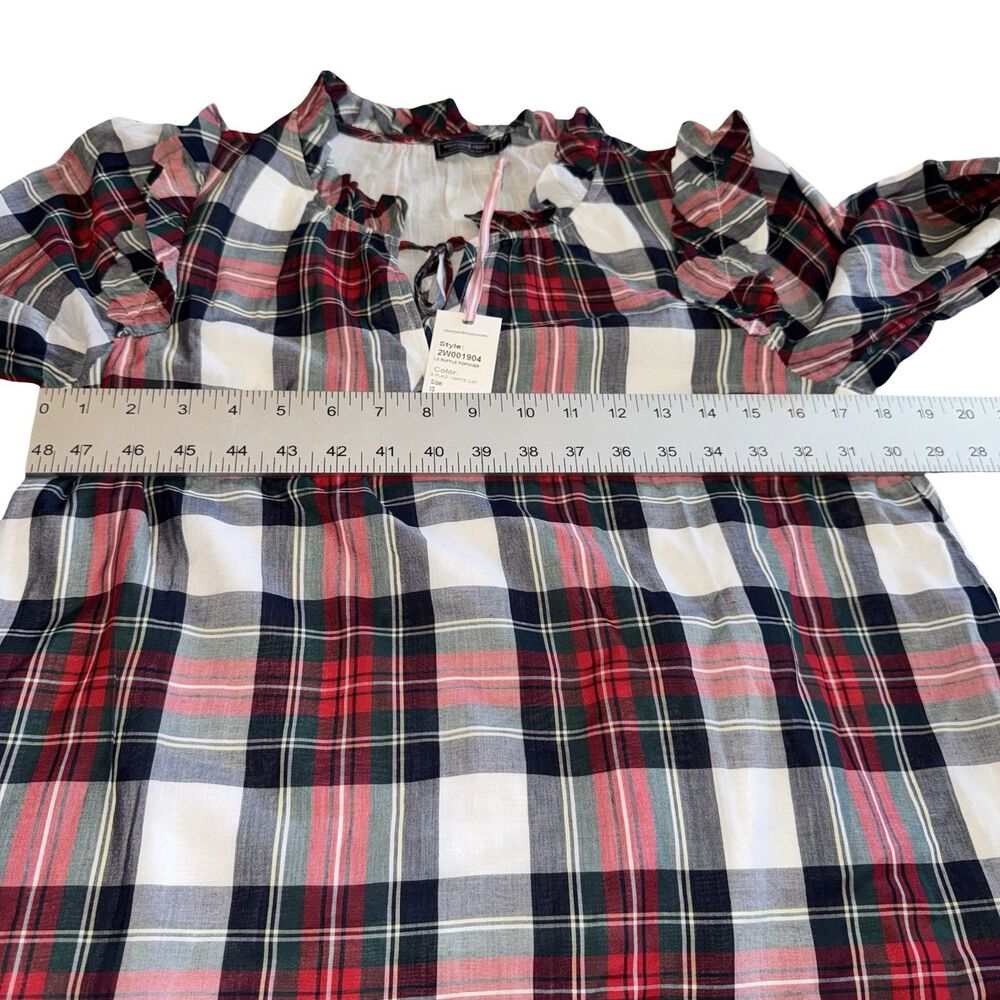 Vineyard Vines Blackwatch Ruffle Popover Woven Plaid Top Size XS NWT Red Blue - Picture 9 of 12